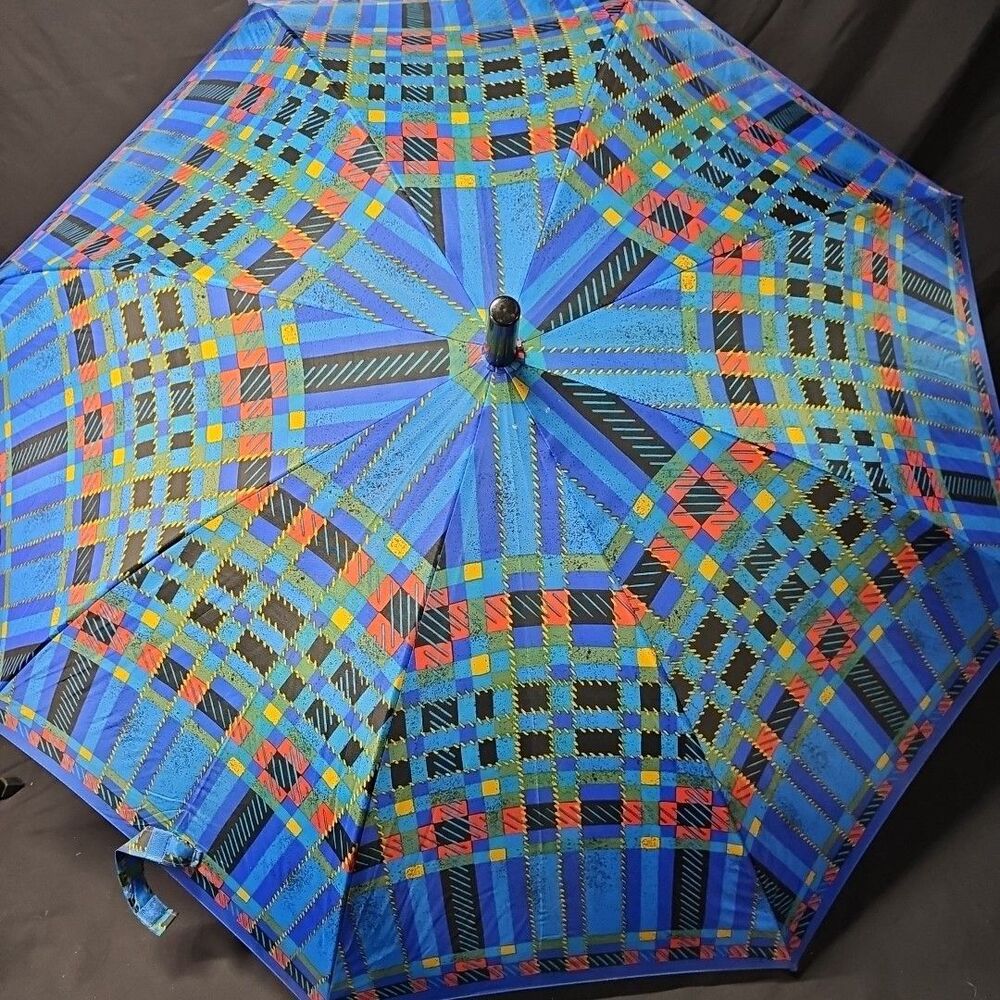 Vintage Blue Square Patterned Totes Umbrella